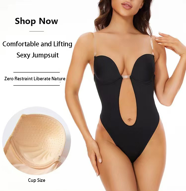Shapewear Bodysuit Firm - Rutschfester Klebstoff Rückenfreier Body-Shaper-BH U-Ausschnitt Tiefer